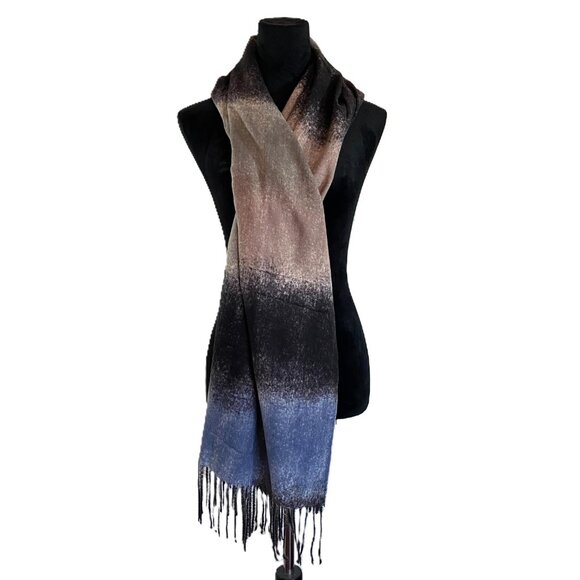Jack & Missy Black Blue Multicolor Chakra Scarf/Wrap with fringe - Picture 3 of 13